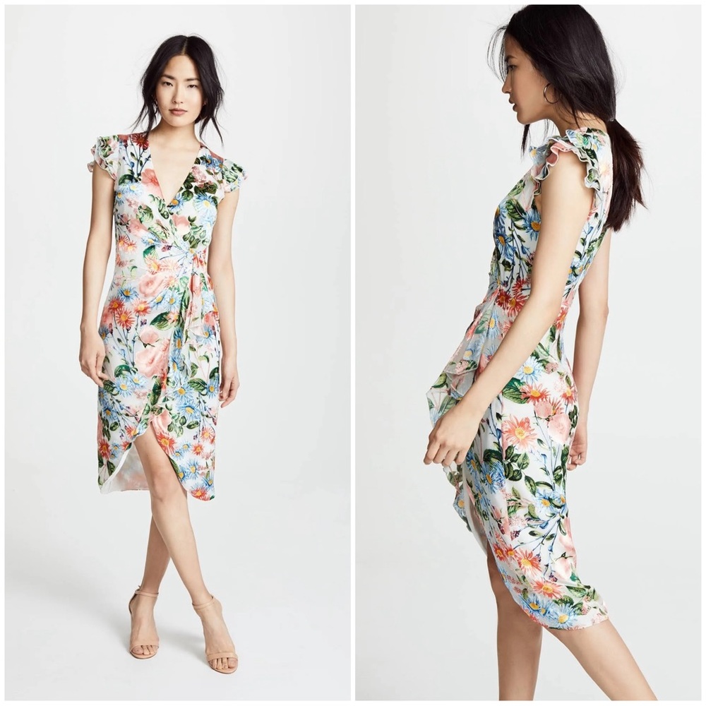 Alice And Olivia Garnet Floral Embroidered Silk Blend Midi Wrap Dress